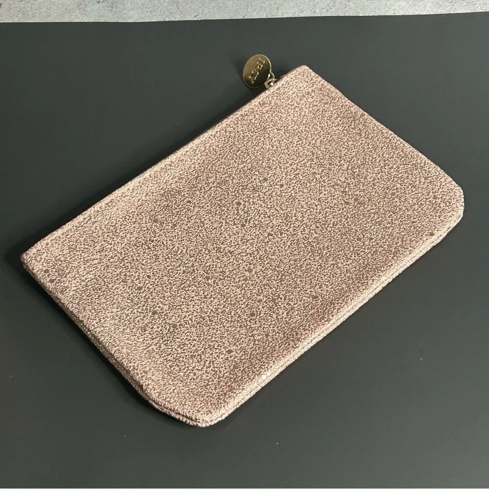 Ipsy Textured Mauve Glitter Cosmetic Pouch